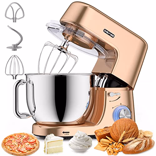 Robot Pâtissier CHeflee 1800W Robot Pétrin Professionnel Faible Bruit Robot de Cuisine Multifonction avec Fouet, Batteur, Crochet, Bol d'Acier Inoxydable, 6 Vitesses, 7.2 Litres