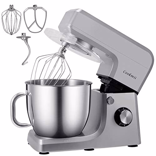 Cookmii 1800W Robot Pâtissier Robot Pétrin Haut-Puissance Robot Multifonction Pratique Robot de cuisine Robot Mélangeur Pétrisseur Rotation planétaire Batteur Électrique 6 Vitesses avec Bol 6.5L